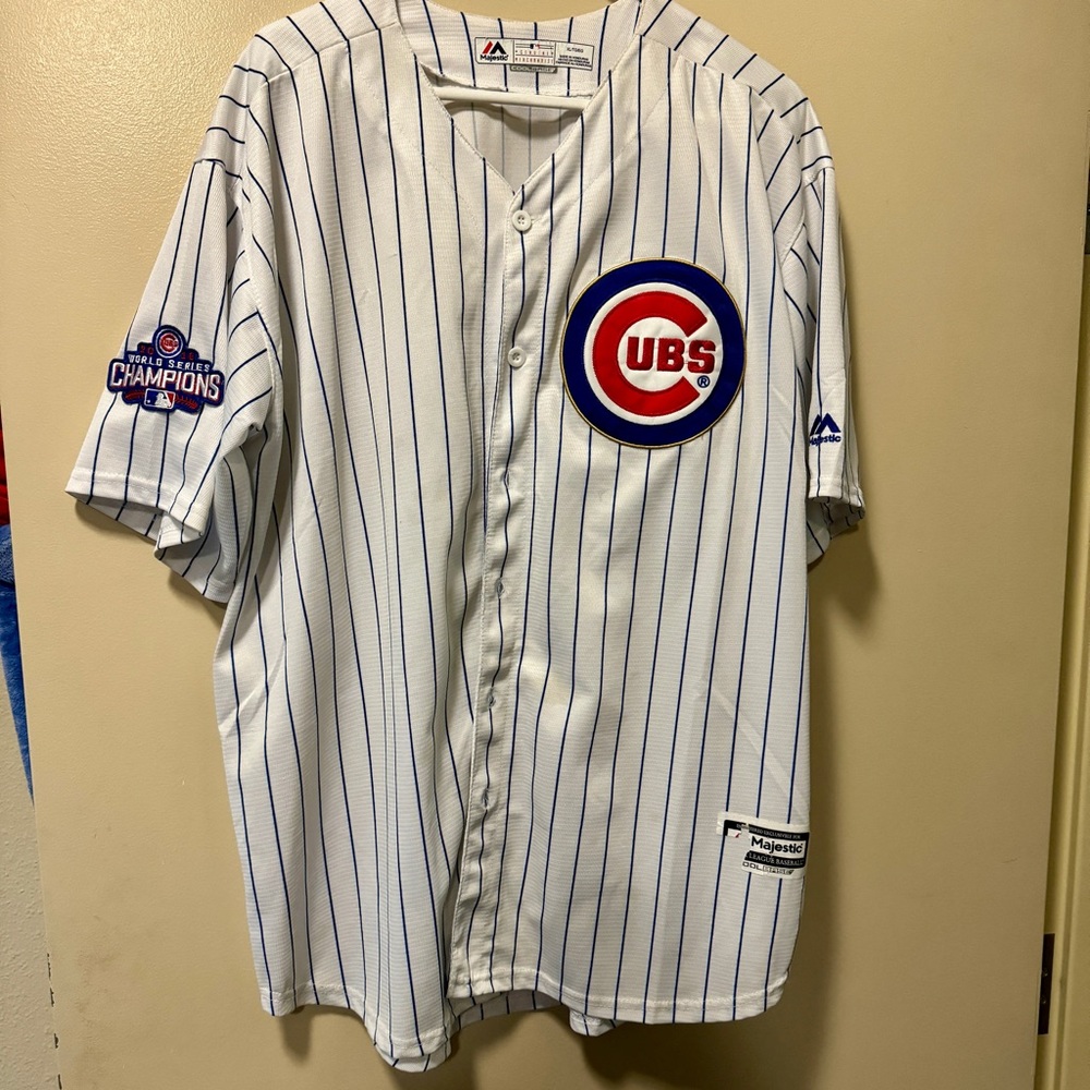Chicago Cubs pinstripe jersey with gold outline